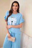 Dámsky viskózny set s kvetinovým topom a nohavicami