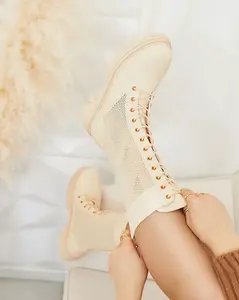 Resti Women's openwork cream lace-up boots Buhomias