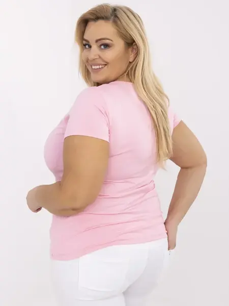 Světle růžové bavlněné tričko plus size