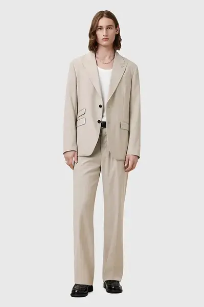 Kalhoty s příměsí vlny AllSaints GALLOW pánské, béžová barva, M022QC