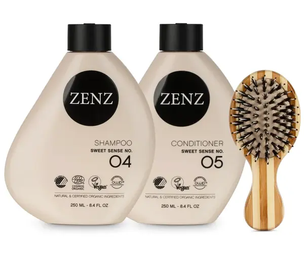 Sada pro objem jemných a normálních vlasů Zenz Sweet Sense + mini kartáč Zenz Boar Brush Mini zdarma + dárek zdarma