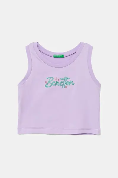 Dětský bavlněný top United Colors of Benetton fialová barva, 3I1XCH01Z