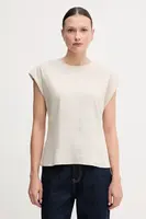 Lněná halenka Calvin Klein dámská, béžová barva, melanžová, LV044B120G