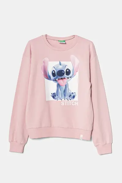 Dětská bavlněná mikina United Colors of Benetton růžová barva, s potiskem, 3PQMC10MU
