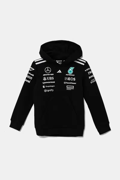 Dětská mikina adidas Performance MER černá barva, s kapucí, vzorovaná, JX0683