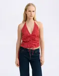 Thinking MU Red Hiba Seersucker Top RED M