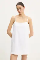 Lněné šaty Abercrombie & Fitch béžová barva, mini, KI159-5696