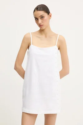 Lněné šaty Abercrombie & Fitch béžová barva, mini, KI159-5696