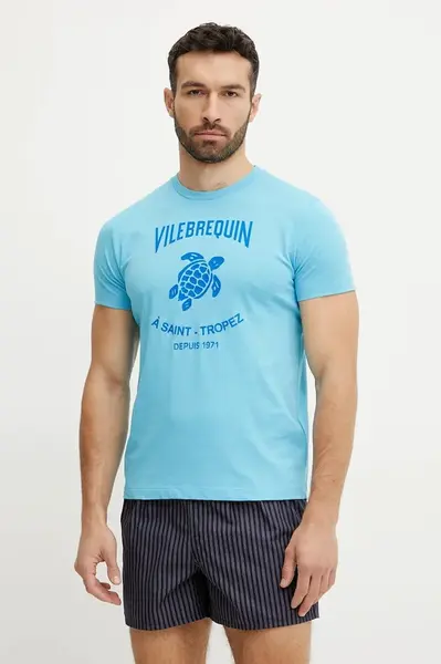 Bavlněné tričko Vilebrequin PORTISOL modrá barva, s potiskem, PTSC9018