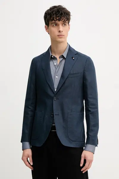 Plátěné sako Tommy Hilfiger pánské, tmavomodrá barva, SQTHL5966.SQTH500