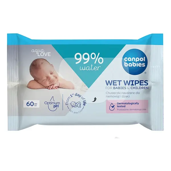 CANPOL BABIES Dětské vlhčené ubrousky 99% vody 60 kusů