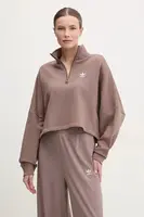 Bavlněná mikina adidas Originals Essential dámská, hnědá barva, hladká, JD0922