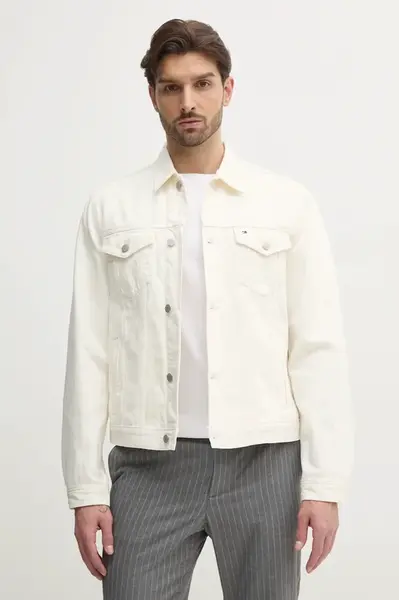 Džínová bunda Tommy Hilfiger pánská, béžová barva, přechodná, MW0MW39212