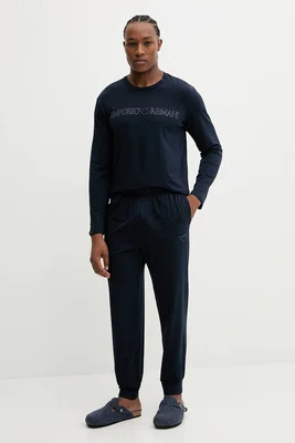 Pyžamo Emporio Armani Underwear pánské, tmavomodrá barva, s potiskem, EM000616 AF14978
