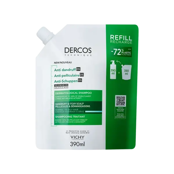 VICHY DERCOS Šampón proti lupinám - náhradná náplň 390 ml