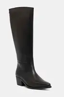 Kožené kozačky Tommy Hilfiger TH COWBOY LEATHER LONG BOOT dámské, černá barva, na podpatku, FW0FW09157