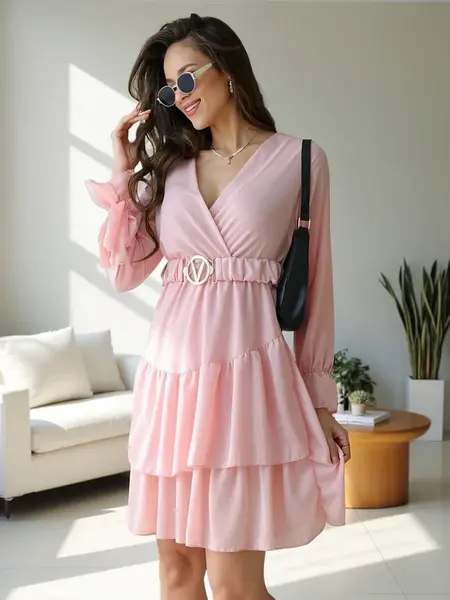 Resti Women's mini dress with ruffles and wrap neckline