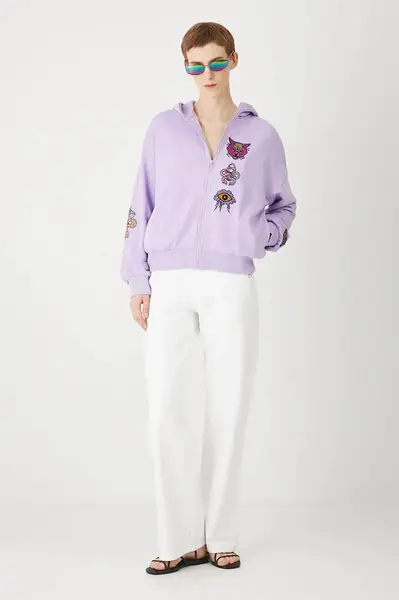 Bavlněná mikina Medicine dámská, fialová barva, s kapucí, s potiskem