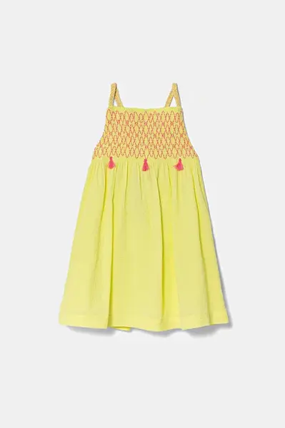 Dětské bavlněné šaty United Colors of Benetton žlutá barva, mini, 4M6BGV02G