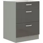 Spodní skříňka 60 D 3S BB - Premium Box Barva korpusu: Šedá, Barva dvířek: Šedý lesk (Šedá)