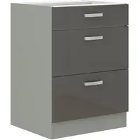 Spodní skříňka 60 D 3S BB - Premium Box Barva korpusu: Šedá, Barva dvířek: Šedý lesk (Šedá)