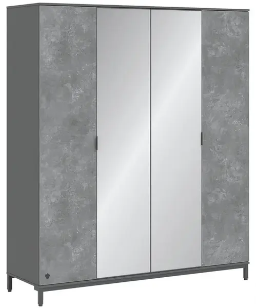 Čtyřdveřová šatní skříň se zrcadlem pluto - šedá