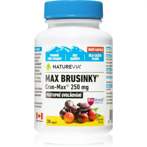 NatureVia Max Brusinky Cran-Max 250mg kapsle pro podporu zdraví močových cest 30 cps