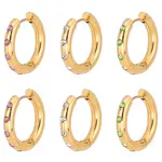 3Pairs 3 Colors Real 18K Gold Plated 304 Stainless Steel Huggie Hoop Earrings with Cubic Zirconia