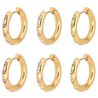 3Pairs 3 Colors Real 18K Gold Plated 304 Stainless Steel Huggie Hoop Earrings with Cubic Zirconia