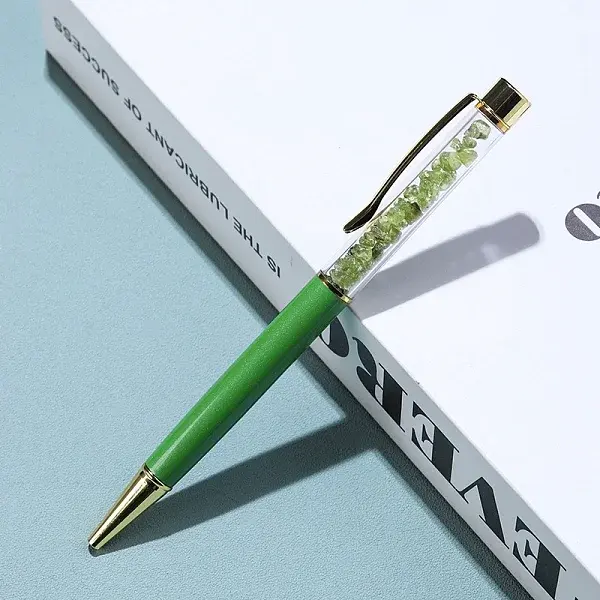 Natural Peridot Chip on Top Ball-Point Pens