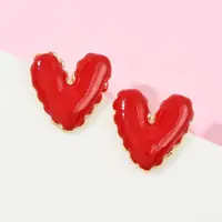 Brass Enamel Heart Stud Earrings