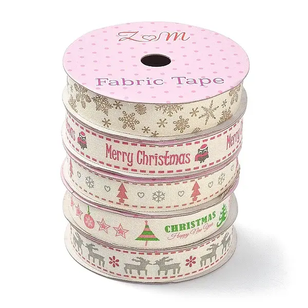 5 Rolls 5 Patterns Single Face Printed Cotton Satin Ribbons