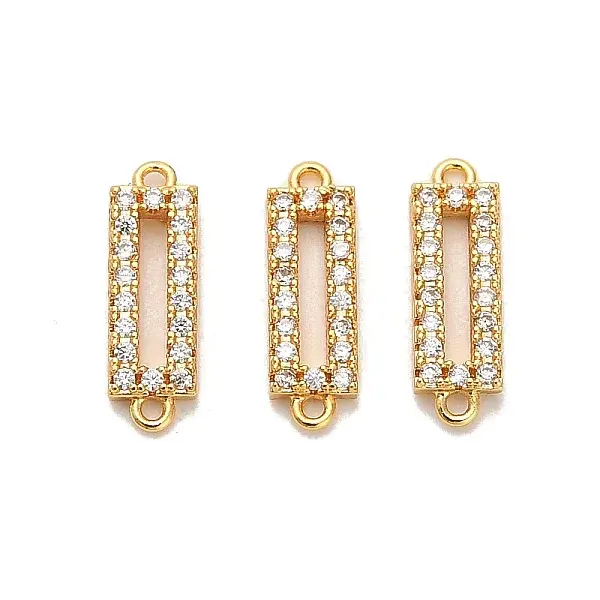 Brass Micro Pave Clear Cubic Zirconia Hollow Rectangle Connector Charms