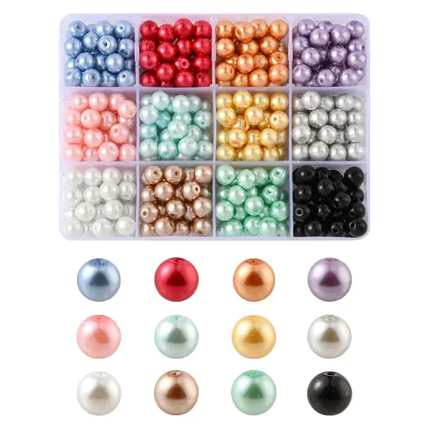 360Pcs 12 Colors Baking Painted Glass Pearl Beads
