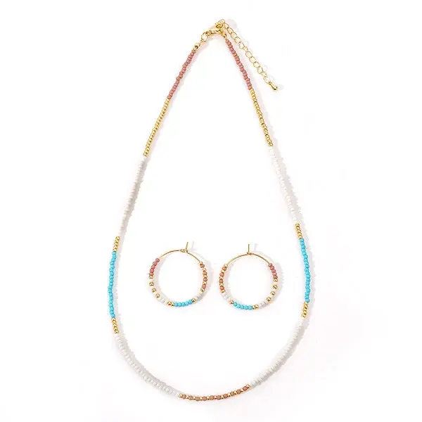 Bohemian Style Glass Beaded Hoop Earrings & Necklaces Sets for Women
