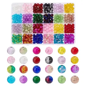 600Pcs 24 Colors Transparent Crackle Glass Beads