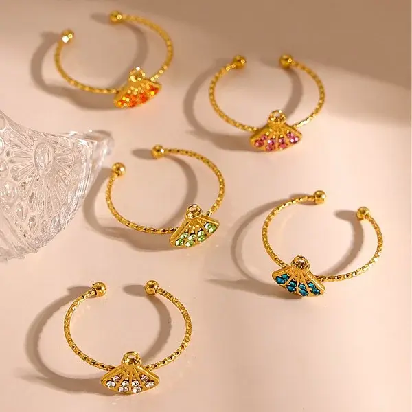 304 Stainless Steel Micro Pave Cubic Zirconia Adjustable Cuff Rings