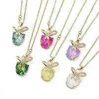 Tiger with Bowknot Light Gold Brass Micro Pave Cubic Zirconia Pendant Necklaces