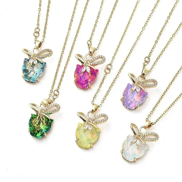 Tiger with Bowknot Light Gold Brass Micro Pave Cubic Zirconia Pendant Necklaces