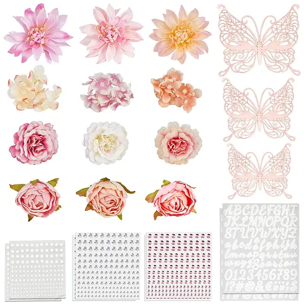 46Pcs 17 Style Cloth Rose Flower