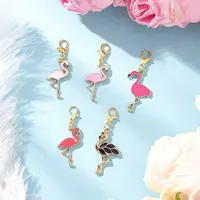 5Pcs Alloy Enamel Flamingo Shape Pendant Decorations
