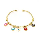 Colorful Enamel Evil Eye Charms Cuff Bangle