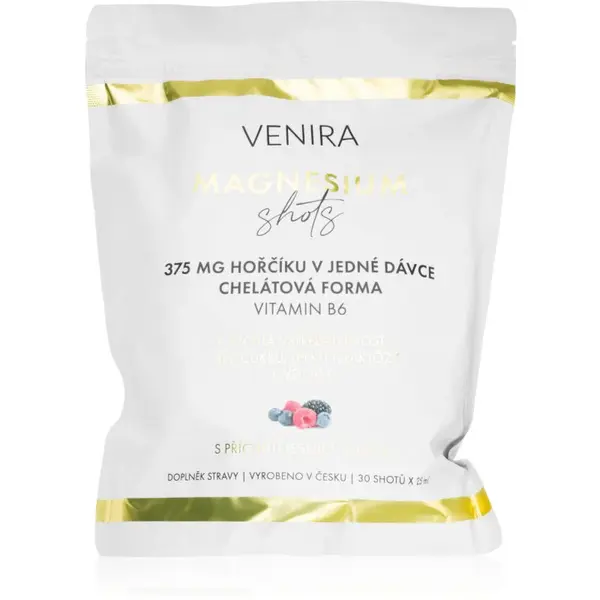 Venira Magnézium Shots nápoj na podporu zníženia únavy a vyčerpania, pre normálny stav zubov, kostí a svalov príchuť Forest Fruits 30x25 ml
