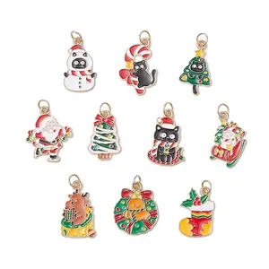 10Pcs Christmas Alloy Enamel Pendants