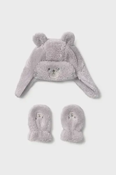 Kojenecká čepice a rukavice Mayoral šedá barva, 10023