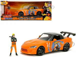 2001 Honda S2000 Orange with Gray Top and Graphics and Naruto Diecast Figure "Naruto Shippuden" (2009-2017) TV Series "Anime Hollywood Rides" Series