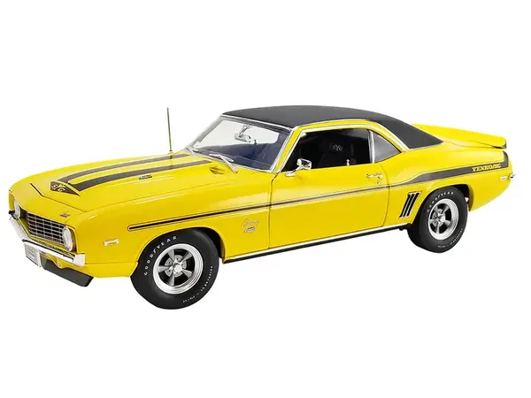 1969 Chevrolet Yenko Camaro Daytona Yellow with Black Stripes and Black Vinyl Top Limited Edition to 420 pieces Worldwide 1/18 Diecast Model Car by A