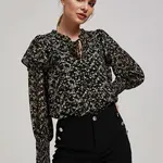 Marisse Patterned Shirt With A Tie At The Neckline, Black