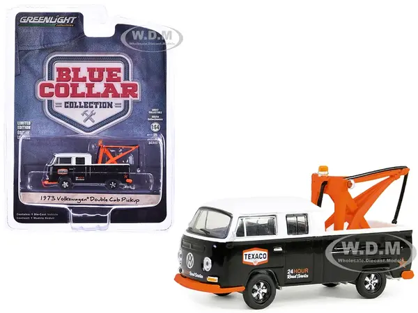 1973 Volkswagen Double Cab Tow Truck Black and White "Texaco 24 Hour Road Service" "Blue Collar Collection" Series 13 1/64 Diecast Model Car by Green