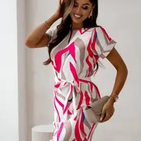 Resti Women's mini dress with short sleeves and belt decorated with florals